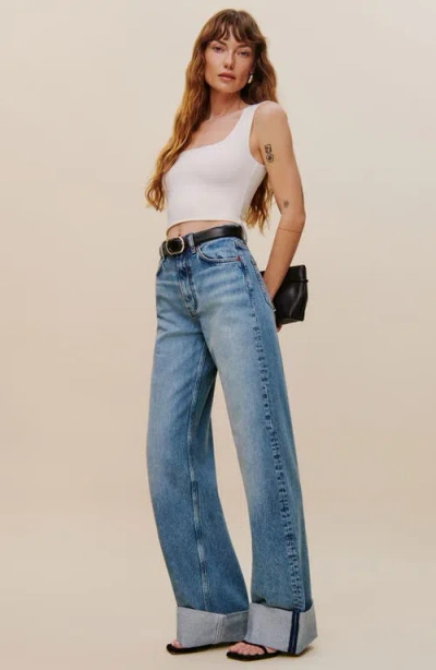 Reformation Cary Cuffed High Waist Slouchy Wide Leg Jeans In Brown