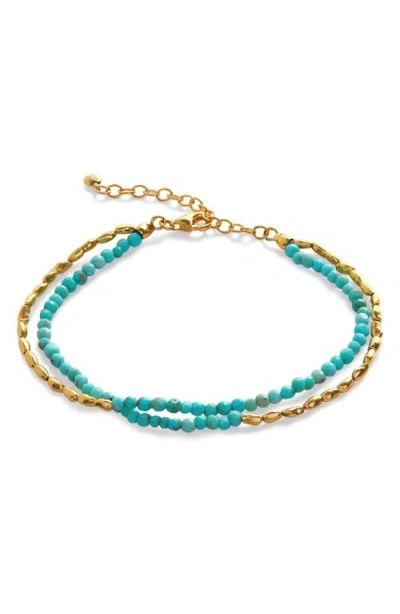Monica Vinader Gold Mini Nugget Gemstone Beaded Bracelet Turquoise In Yellow Gold