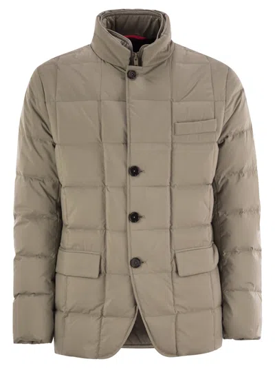 Fay Double-front Quilted Checked Down Jacket In Brown