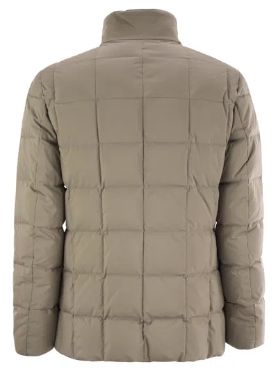 Fay Double-front Quilted Checked Down Jacket In Brown