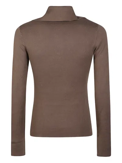 Entire Studios High Collar Zip Sweater Long Sleeves In Brown