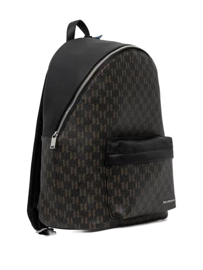 Karl Lagerfeld Monogram-pattern Zip Backpack In Black