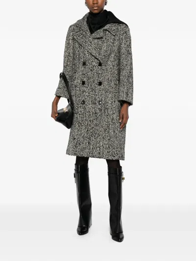 Dolce & Gabbana Double-breasted Herringbone Coat In Gray