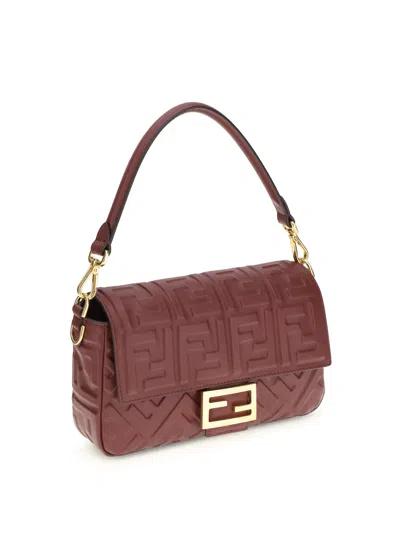 Fendi Bordeaux Calf Leather Bos Taurus Shoulder Bag In Brown