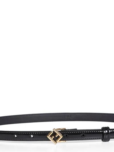 Fendi Women Black Patent Leather Ff Diamonds Belt In Black