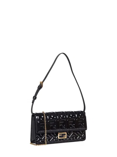 Fendi Women Black Wallet On Chain Baguette Minibag<br/><br/> In Black