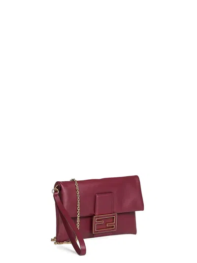 Fendi Women Burgundy Mamma Baguette Pouch Clutch In Red