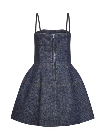 Fendi Women Dark Blue Ff Denim Bustier Mini Dress In Blue