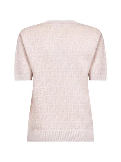Fendi Women Light Pink Ff Wool Crewneck Jumper In Multi