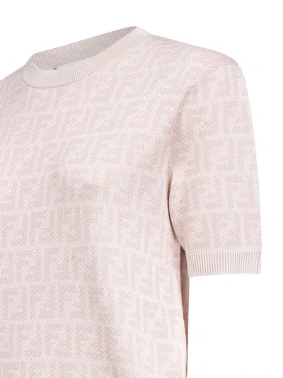 Fendi Women Light Pink Ff Wool Crewneck Jumper In Multi