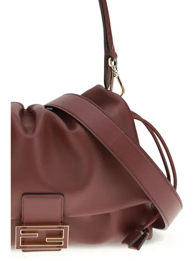 Fendi Bordeaux Calf Leather Bos Taurus Shoulder Bag In Brown