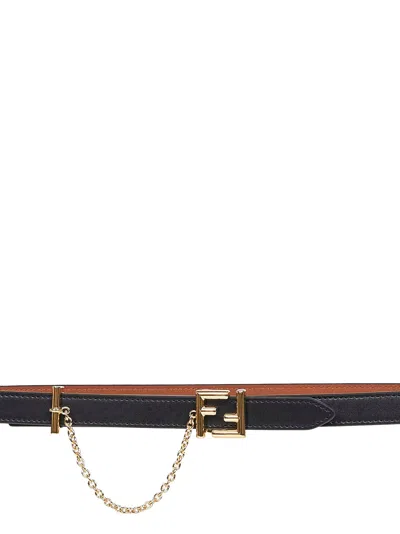 Fendi Women Two-tone Leather Reversible Ff Belt In Black