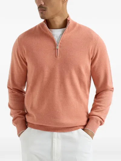 Brunello Cucinelli Cashmere Half-zip Sweater In Orange