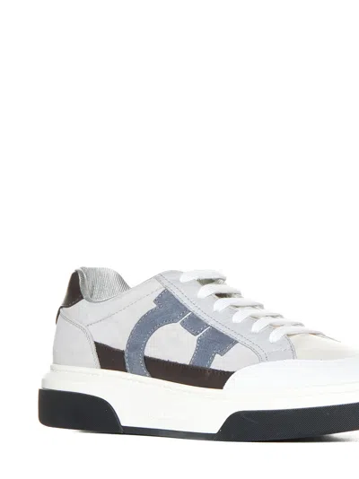 Ferragamo Men Low-top Sneakers With Gancini In Multi