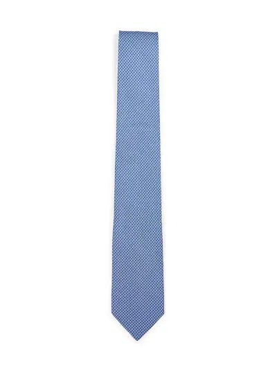 Ferragamo Men Royal Blue Gancini Print Silk Tie In Blue