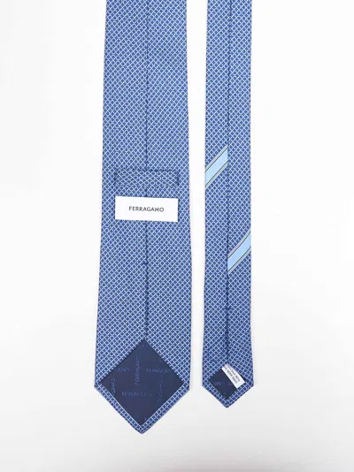 Ferragamo Men Royal Blue Gancini Print Silk Tie In Blue