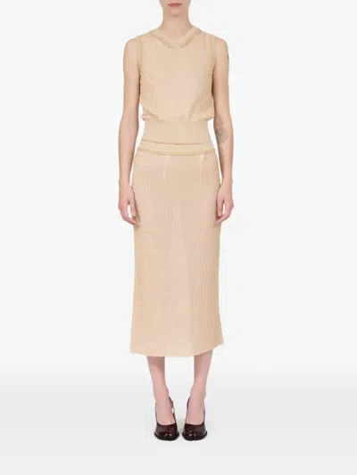 Maison Margiela Ribbed-knit Midi Skirt In Neutral