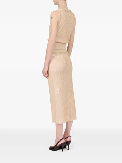 Maison Margiela Ribbed-knit Midi Skirt In Neutral