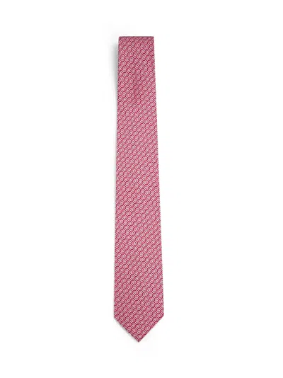 Ferragamo Men Silk Tie With Intreccio Print In Pink