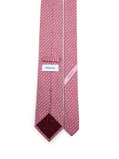 Ferragamo Men Silk Tie With Intreccio Print In Pink