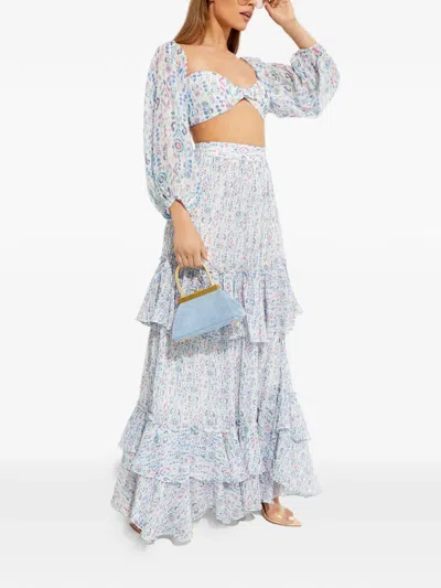 Rococo Sand Puff-sleeve Printed Top In Blue