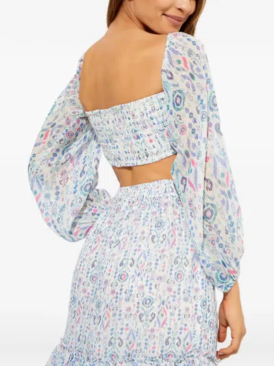 Rococo Sand Puff-sleeve Printed Top In Blue