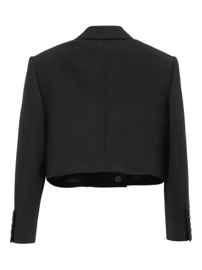 Chloé Double-breasted Cropped Spencer Jacket In Striped Wool In Black