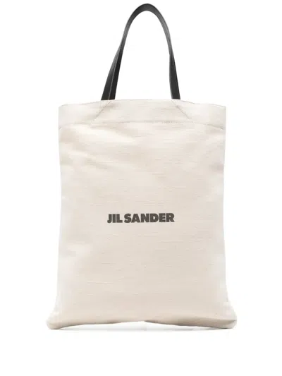Jil Sander Medium Logo Tote Bag In Neutral