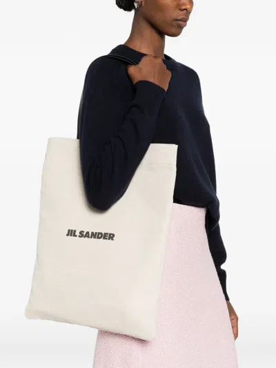 Jil Sander Medium Logo Tote Bag In Neutral