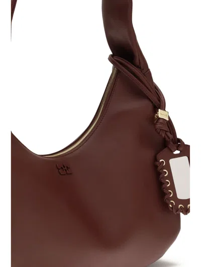 Ganni Bordeaux Recycled Leather Shoulder Bag In Brown