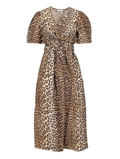 Ganni Women Leopard-print Midi Dress In Animal Print