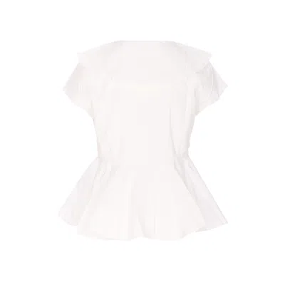 Ganni Short Cotton Shirt With Ruffles In White