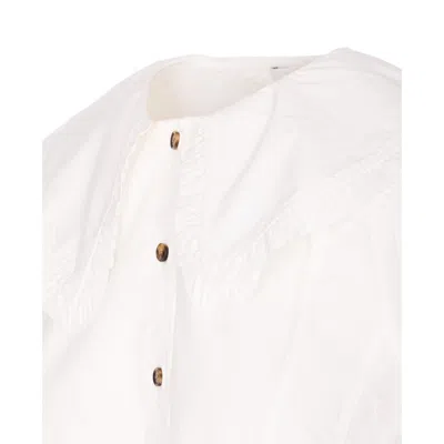 Ganni Short Cotton Shirt With Ruffles In White