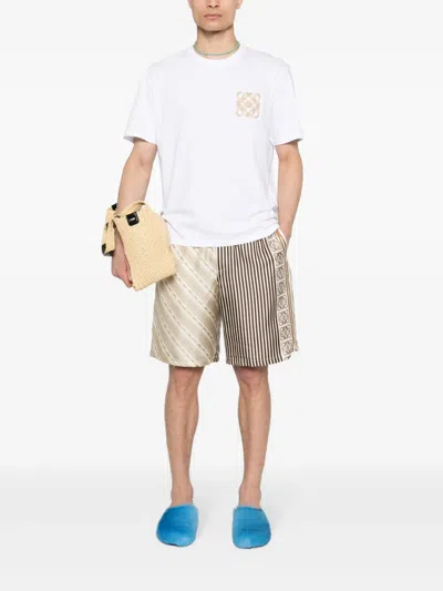 Loewe Anagram-motif Silk Shorts In Neutral