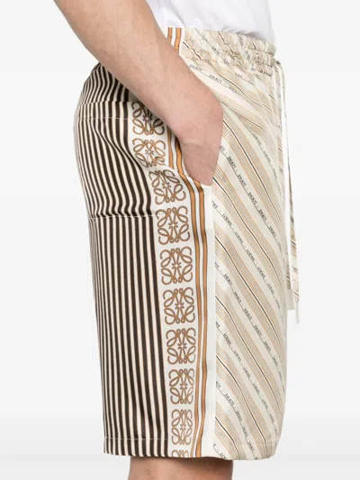 Loewe Anagram-motif Silk Shorts In Neutral