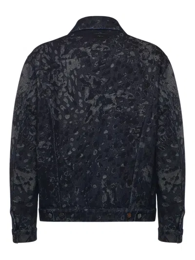 Fendi Jacquard Denim Jacket In Blue