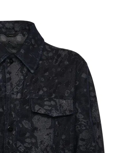 Fendi Jacquard Denim Jacket In Blue