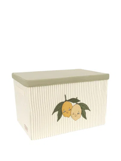 Konges Sløjd Lemon Appliqué Striped Storage Basket In Neutral