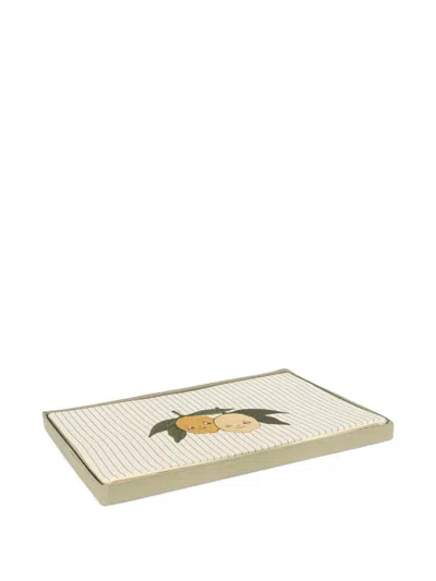 Konges Sløjd Lemon Appliqué Striped Storage Basket In Neutral