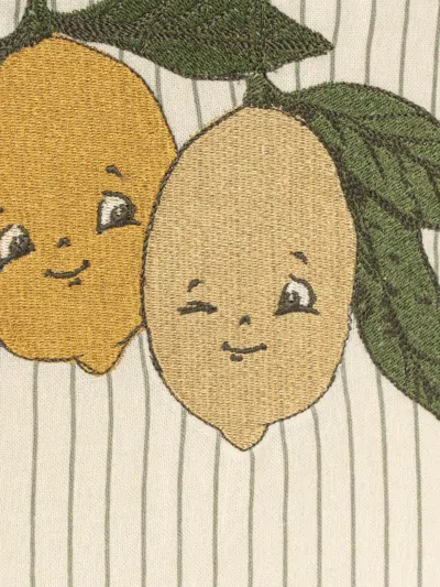 Konges Sløjd Lemon Appliqué Striped Storage Basket In Neutral