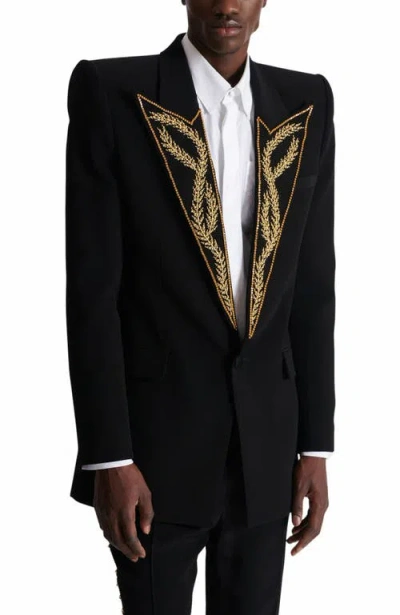 Balmain 1-button Jacket With Embroidered Collar In Black