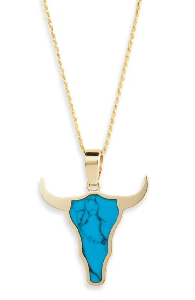 Established Mini Steer Inlay Pendant Necklace In Blue