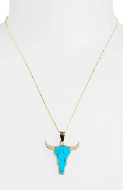 Established Mini Steer Inlay Pendant Necklace In Blue