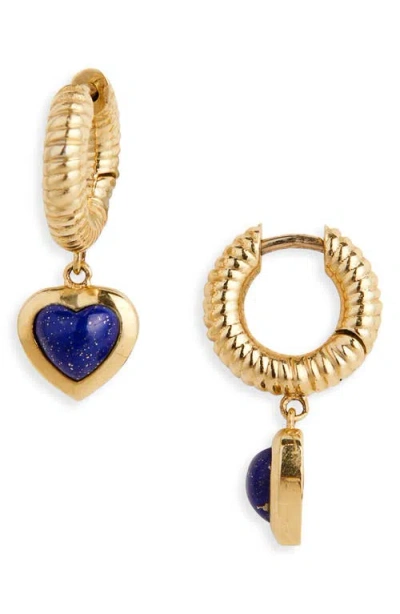 Established Stone Heart Huggie Drop Earrings In Gold