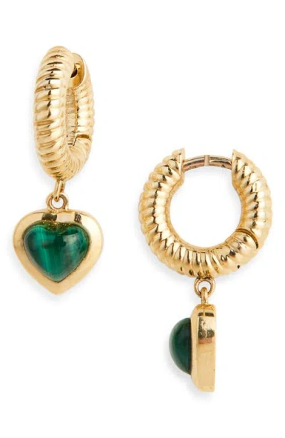 Established Stone Heart Huggie Drop Earrings In Gold