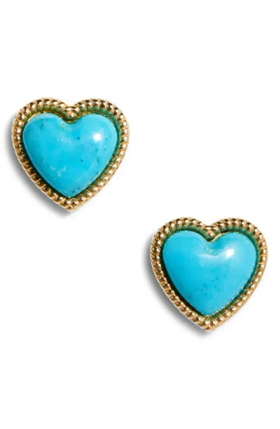 Established Stone Heart Stud Earrings In Blue