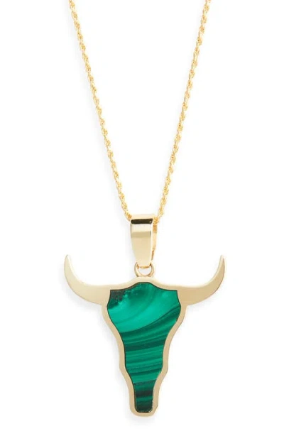 Established Mini Steer Inlay Pendant Necklace In Green