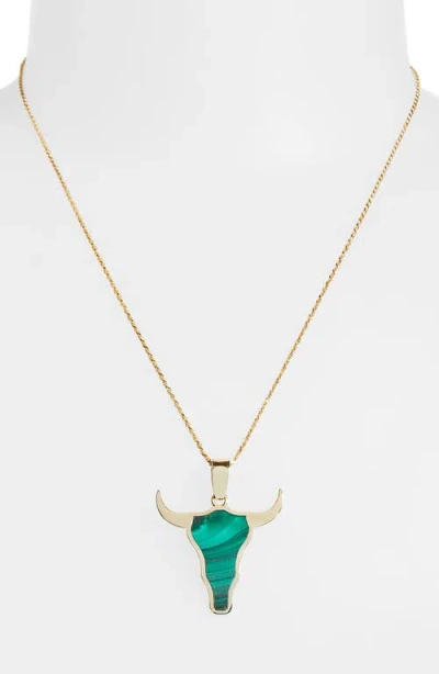 Established Mini Steer Inlay Pendant Necklace In Green