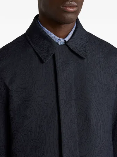 Etro Patterned-jacquard Coat In Blue