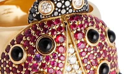 Grace Winfrey Ruby & Diamond Ladybug Ring In Multi